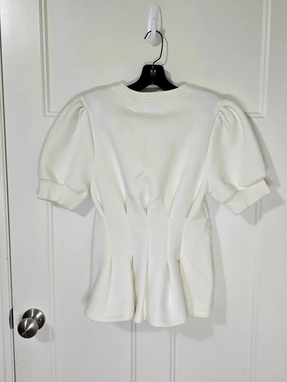 Anthropologie Maeve Puff-Sleeve Pleated-Waist Peplum Top Ivory Women's Small